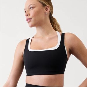 NWT Athleta Black Double Up Sports Bra with White Trim Square Neck